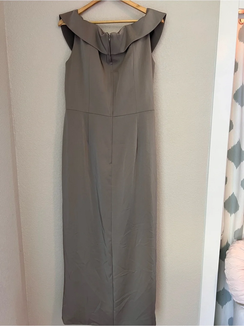 La Femme Gray Taupe Draped Sleeveless Maxi Dress